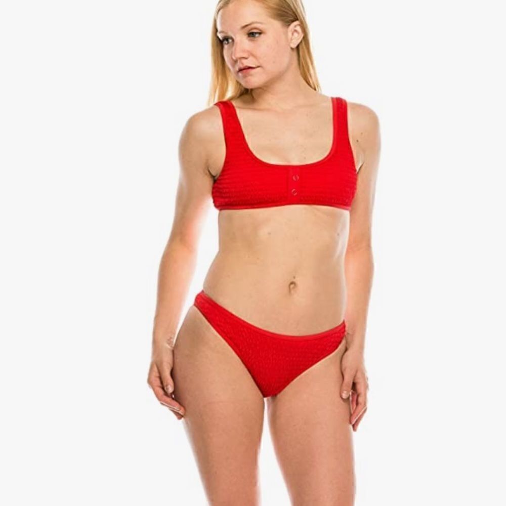 Kendall &‎ Kylie Henely Red Rouched 2 Piece Swimwear Set  Size Large